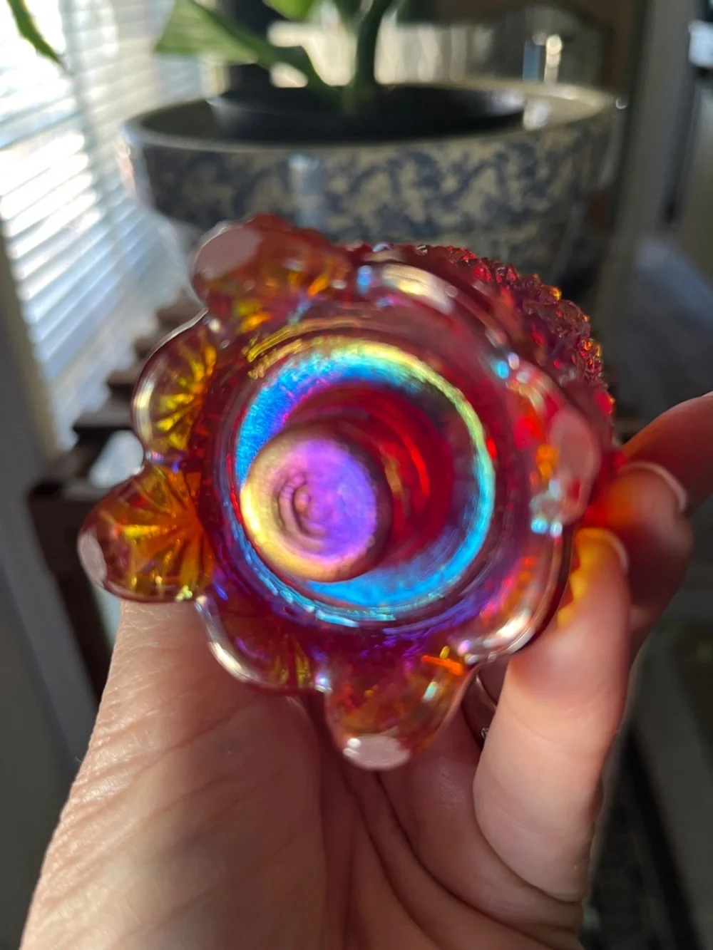 Vintage Ruby Red Carnival Glass Toothpick Holder Daisy & Button Footed